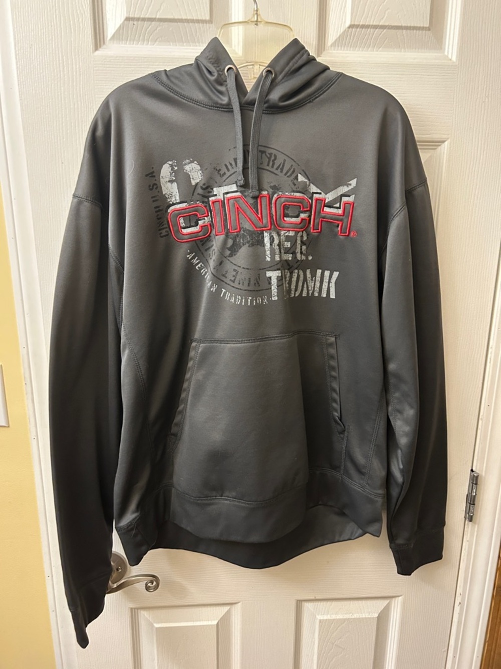 Cinch Men's Dark Gray Hoodie with Red Logo